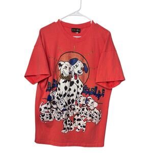 90s 101 Dalmatians single stitch Orange glitter paint studded graphic t-shirt XL